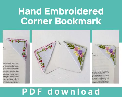 Free Hand Embroidery PDF : Hand Embroidered Corner Bookmark