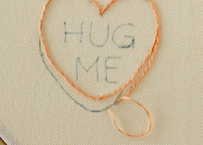 Peach heart embroidery