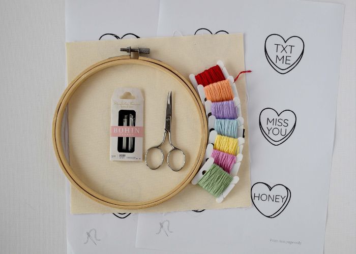 Tools and materials for Candy Heart DIY project