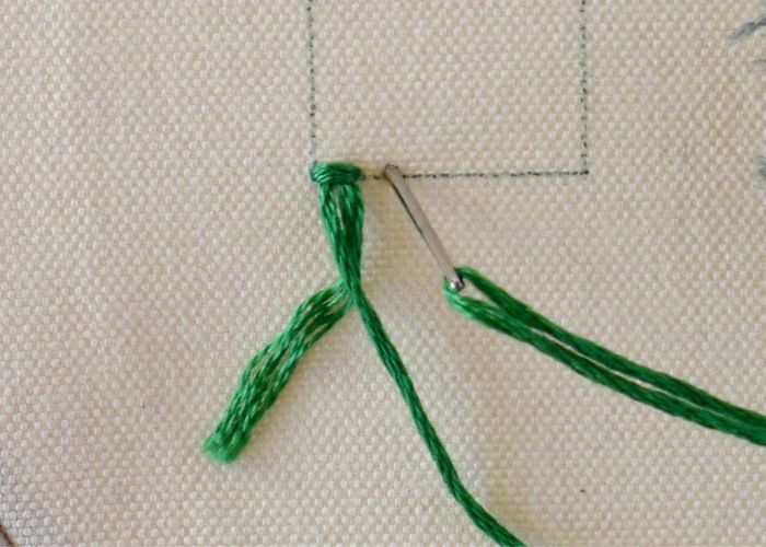 Turkey rug knot stitch in progress