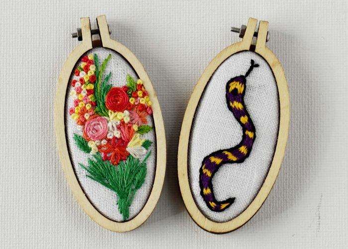 Two mini hoops with embroideries