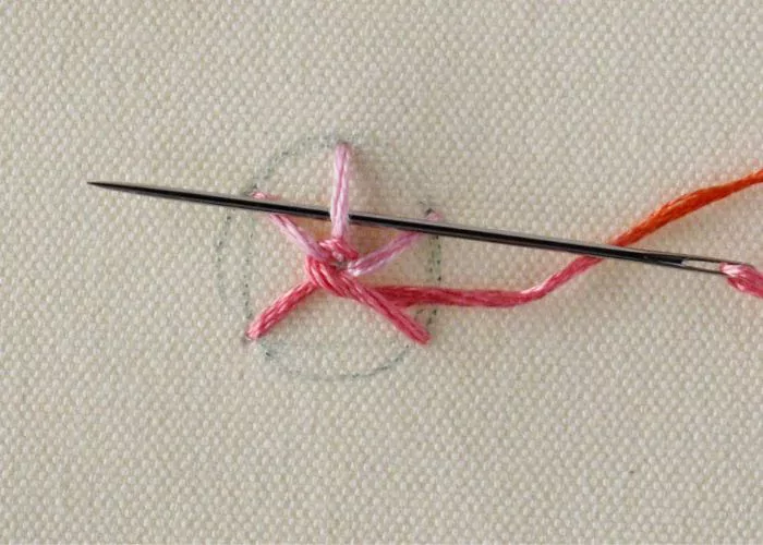 Woven spider wheel stitch step 4