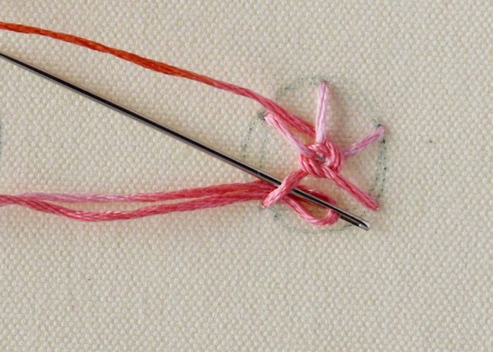 Woven spider wheel stitch step 5 change needle