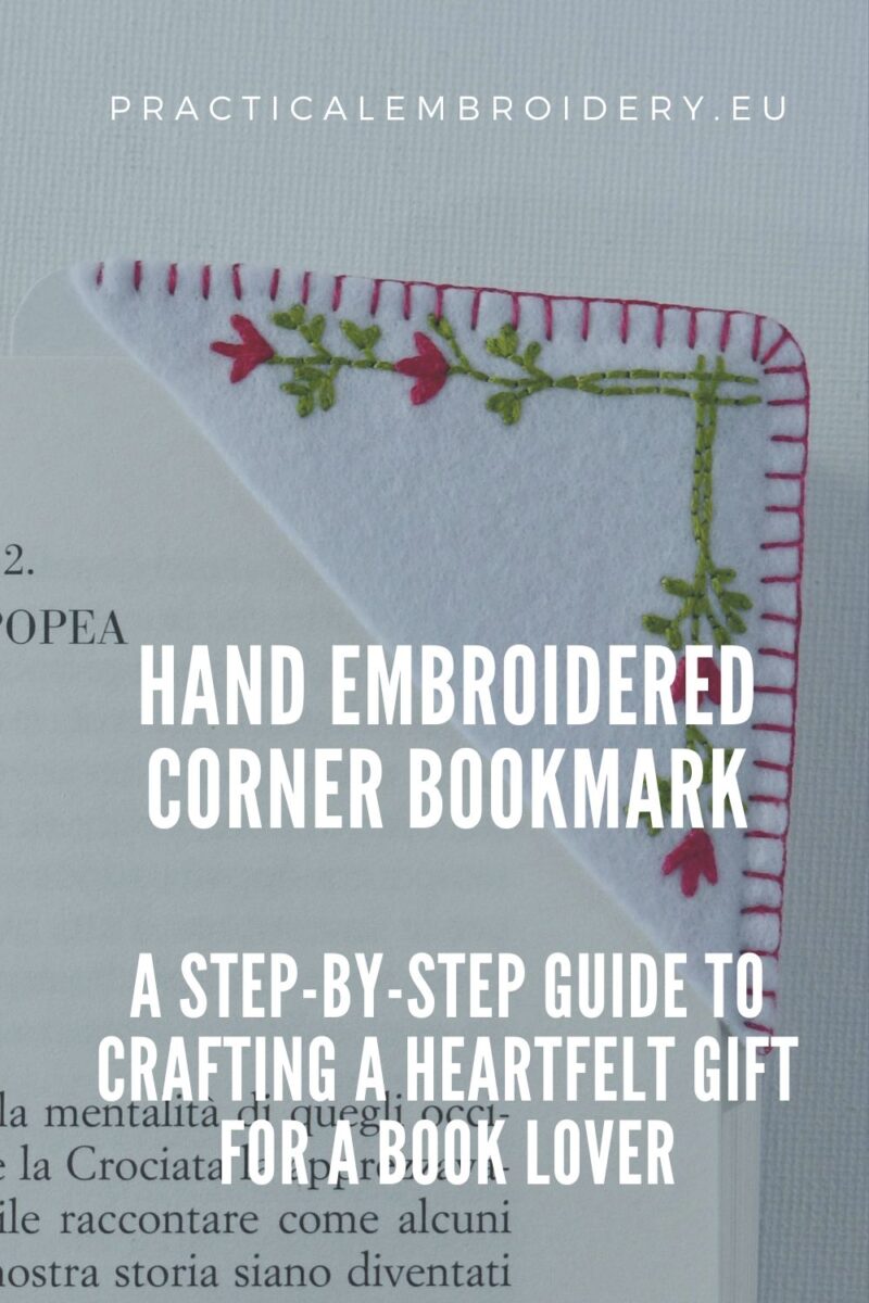 Hand Embroidered Corner Bookmark - PDF Pattern and DIY Tutorial PIN image