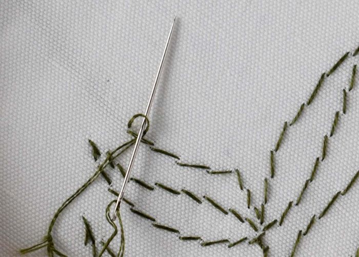 Anchor the thread under the previously made stitches