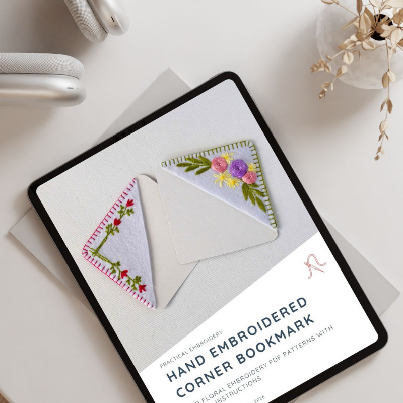 Hand Embroidered Corner Bookmark - PDF Pattern and DIY Tutorial image