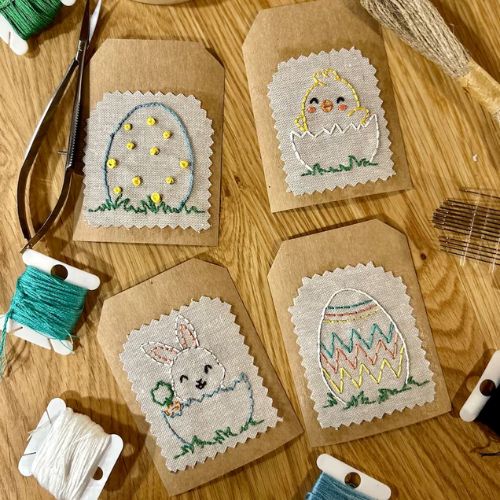 Easter Surprise 4 Tag Set pattern on Etsy by FUDAstitch