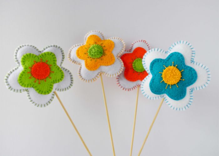 Felt flowers with bamboo stick
