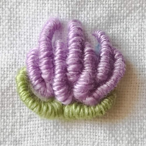 Lilac flower embroidery with Bullion stitch
