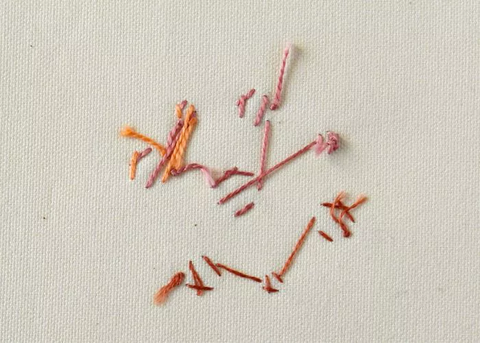 On the back side random straight stitches