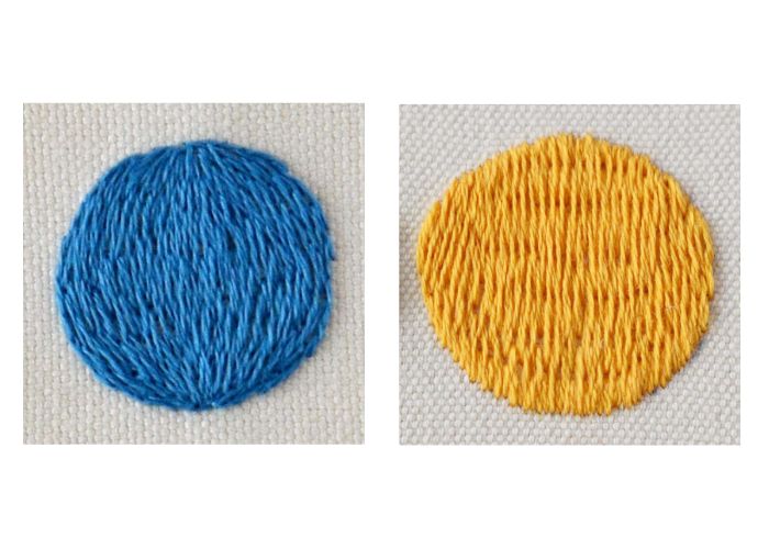 Blue sphere and Yellow circle embroidered with Long and Short stitch