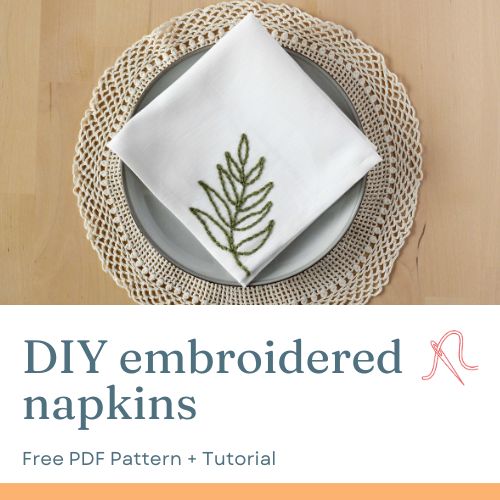 DIY embroidered napkins with an olive branch DIY project