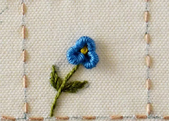 how to embroider bullion stitch flower: Forget me not step 3