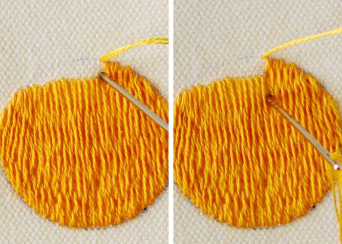 Last row of Long and short stitch for round shapes