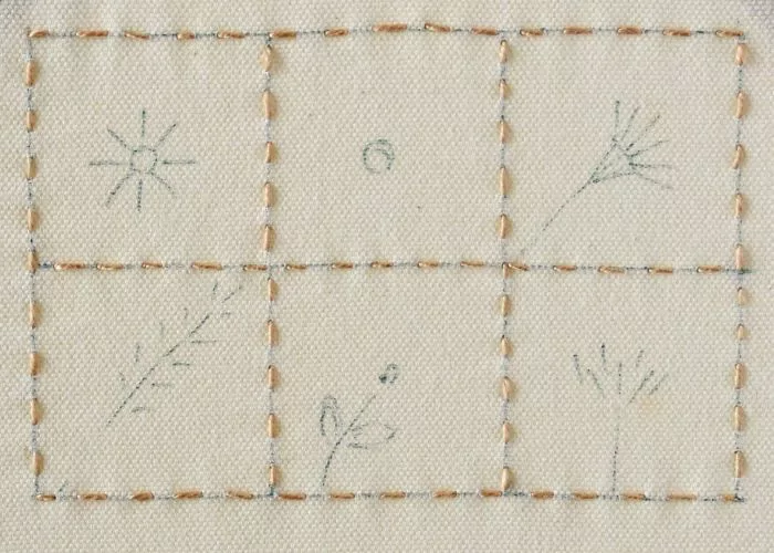 bullion stitch flowers: sampler of Six bullion stitch flowers