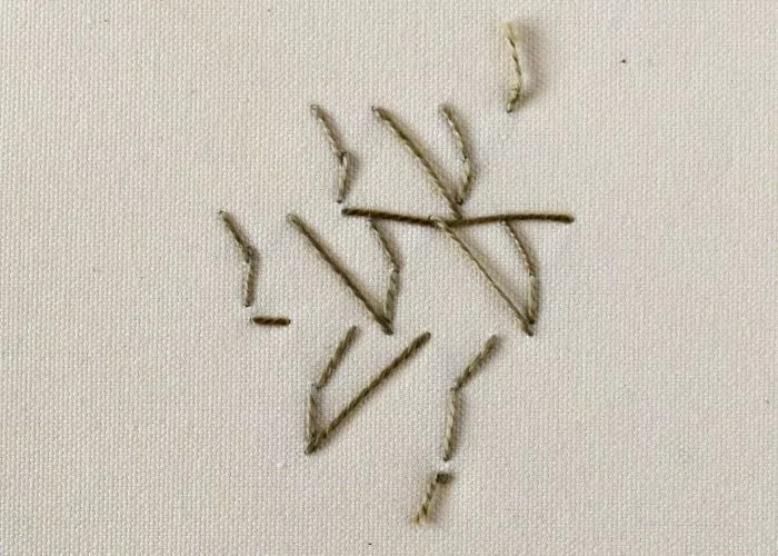 Bulls head stitch embroidery with green pearl cotton rear side