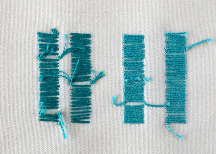 Closed Cretan stitch embroidery rear side