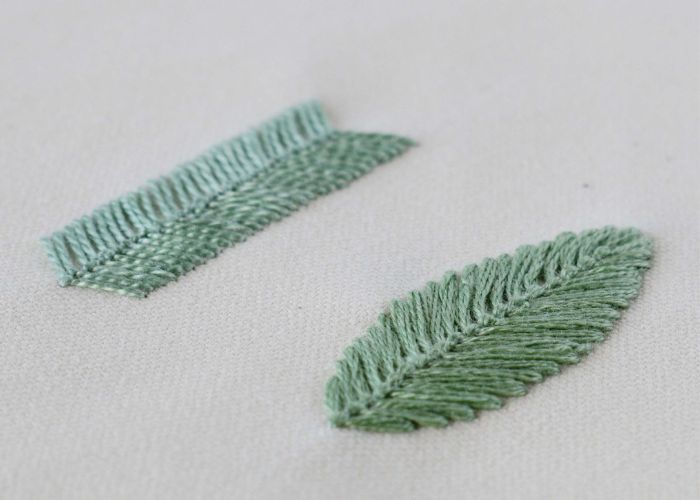 Closed Fly Stitch band and leaf