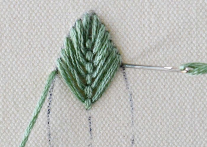 Closed Fly Stitch embroidery step 1