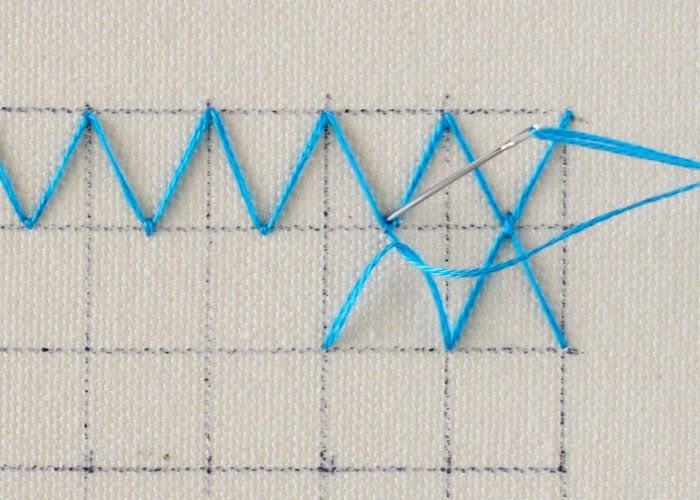 Make a Fly Stitch that is mirrored
