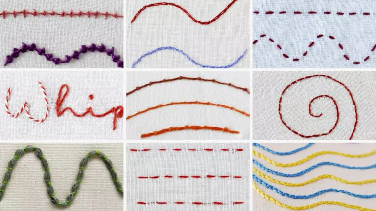nine hand Embroidery stitches for outlines