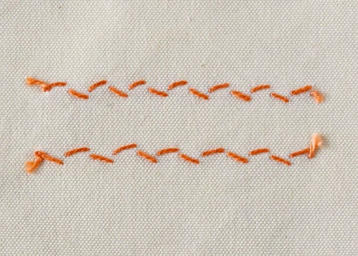 Alternating Twisted Chain stitch embroidery rear side