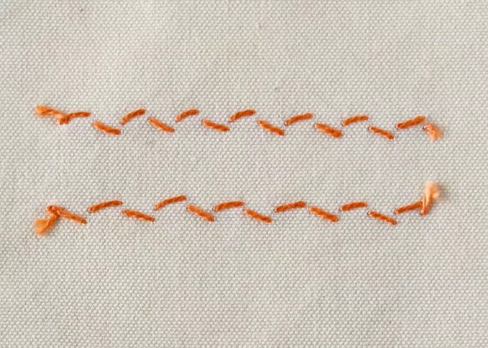 Alternating Twisted Chain stitch embroidery rear side