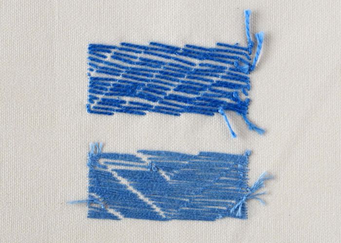 Bokhara Couching with blue threads rear side