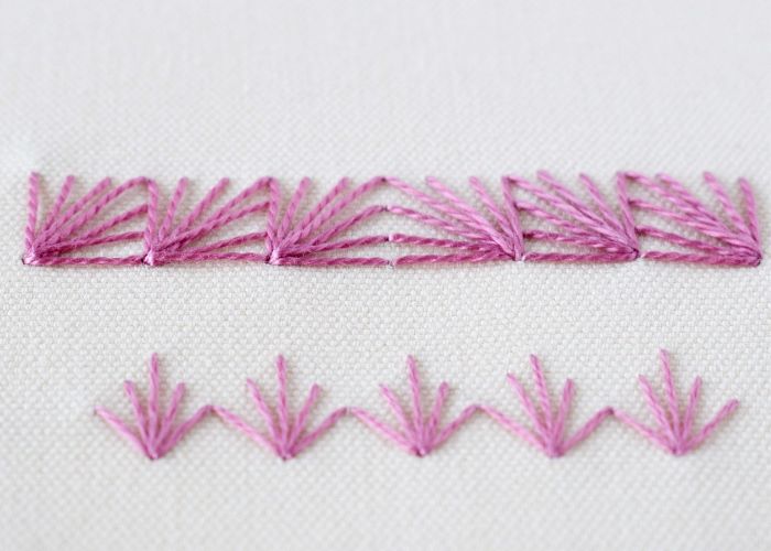 Fan Stitch embroidery in rows