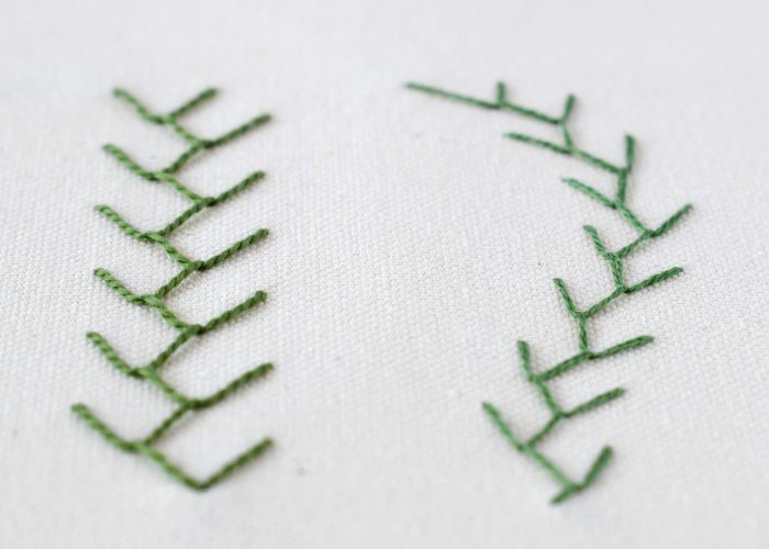 Feather Stitch embroidery with green threads