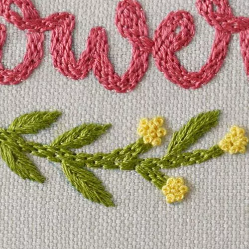 Fishbone stitch leaves embroidery