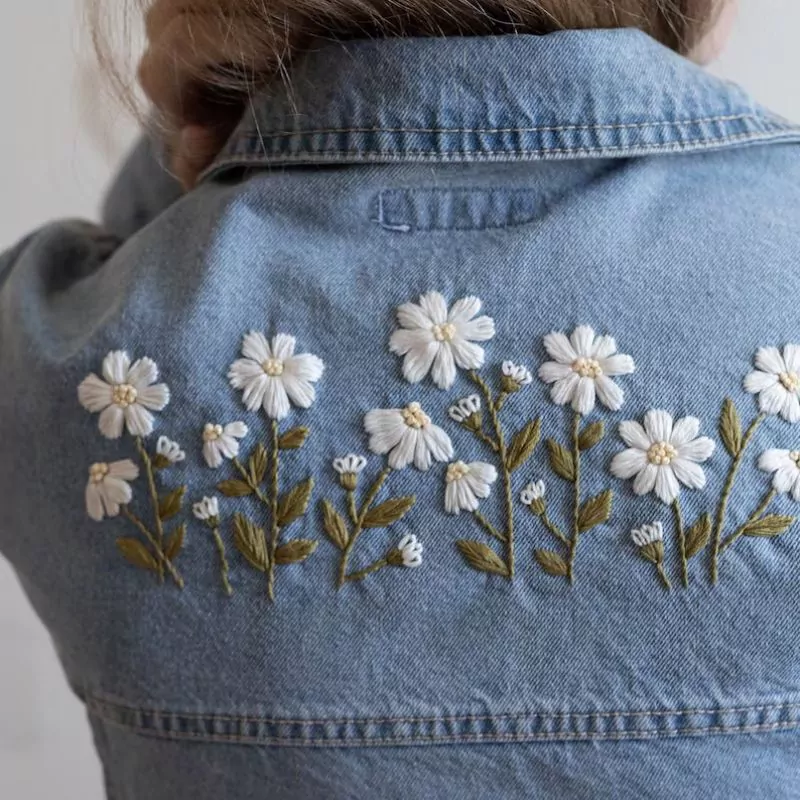 Floral embroidery pattern for jeans jacket by Why Not Stitching