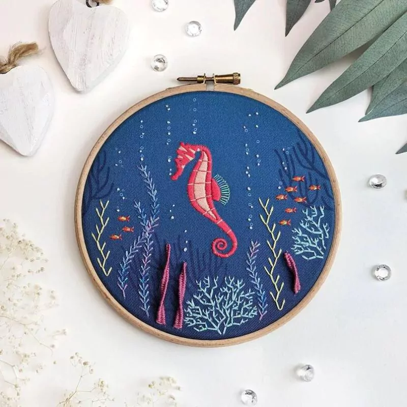 Neon Seahorse - embroidery kit by Tales From The Hoop