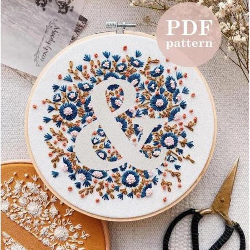 Tiny Flower Ampersand & Hand Embroidery Pattern by Moody Green on Etsy