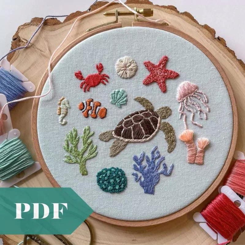 Under the Sea - Ocean and beach themed hand embroidery PDF guide By Botanical Stitching