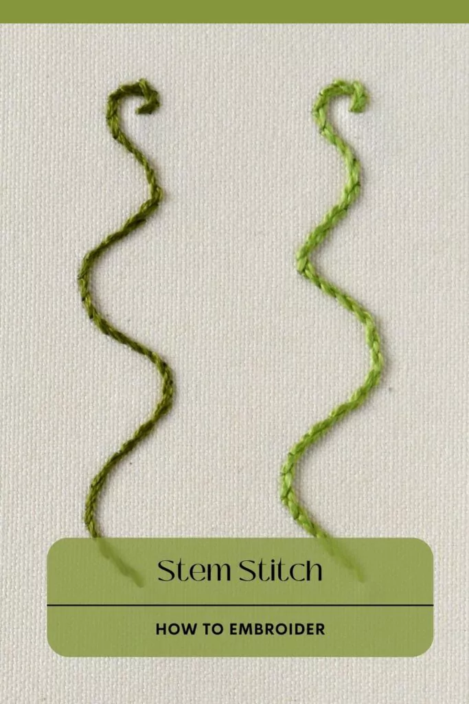 Stem stitch embroidery - basic hand embroidery stitches PIN image