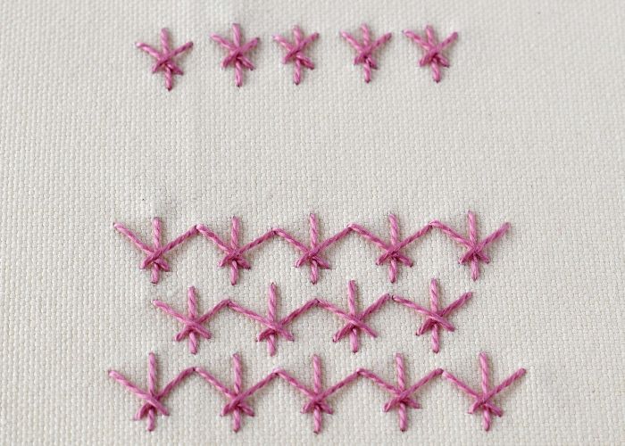Ermine Stitch embroidery with pink pearl cotton