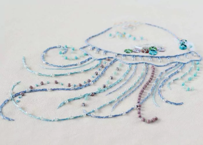 Hand embroidery with beads and sequins - Jellyfish