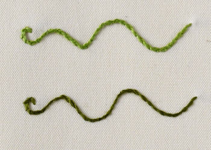 Stem Stitch Embroidery with green pearl cotton and embroidery floss