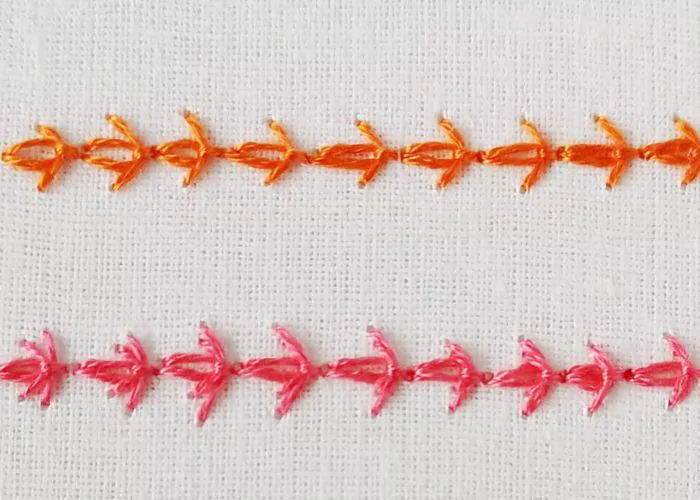 Tulip Stitch embroidery in a line