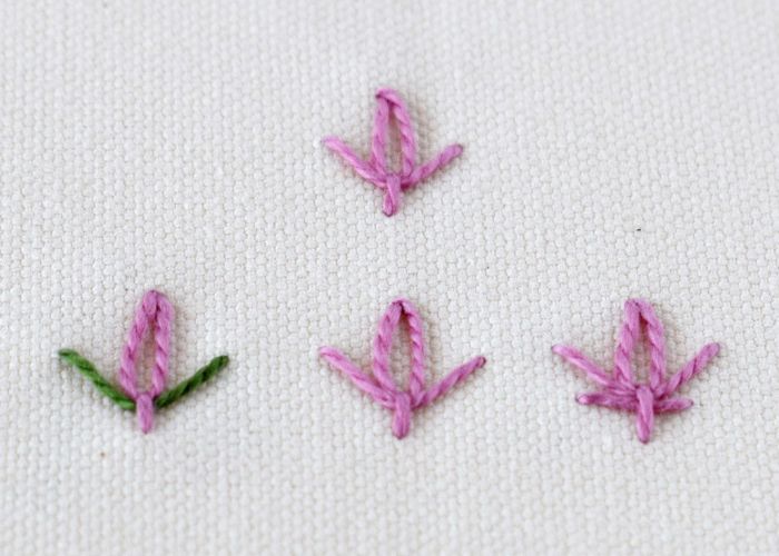 Bordado Tulip Stitch con algodón rosa perla