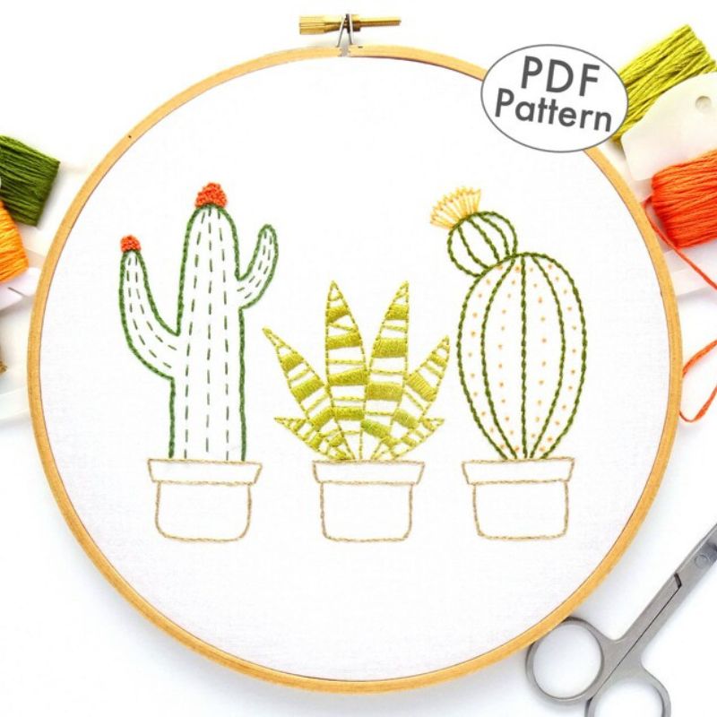 Cactus Trio - hand embroidery pattern for beginners by WanderingThreadsArt on Etsy