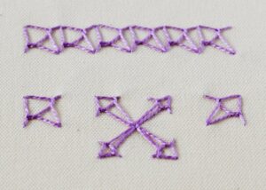 Eastern Stitch embroidery with purple pearl cotton