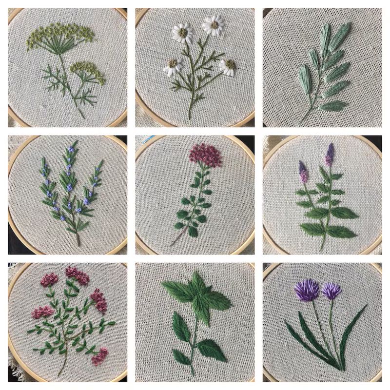 Garden Herbs - 9 hand embroidery PDF patterns by CornellyCo on Etsy