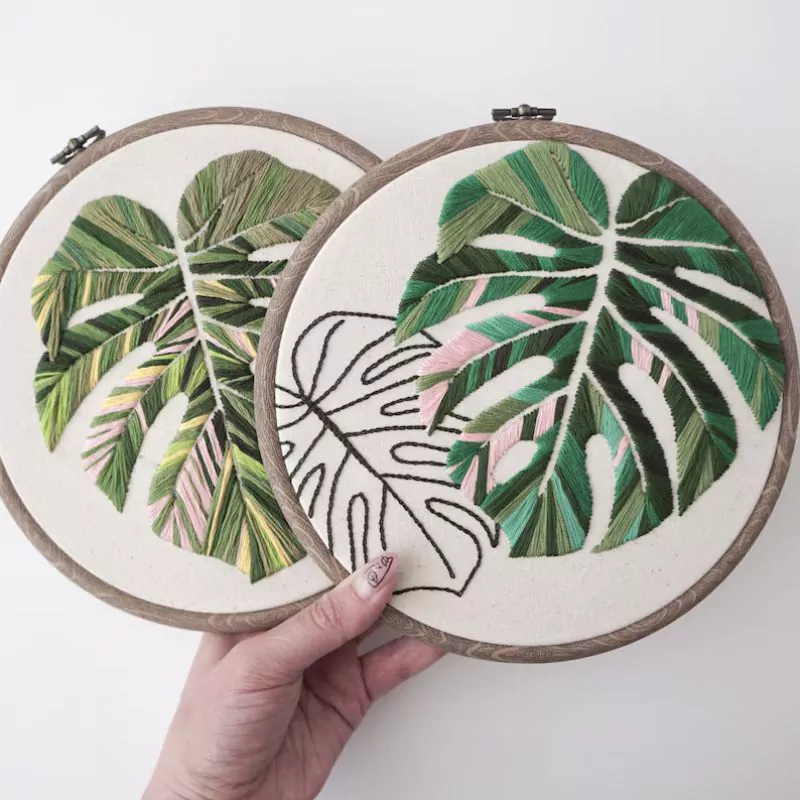 Monstera Leaves - advanced hand embroidery pattern by WhyKnotStitches on Etsy