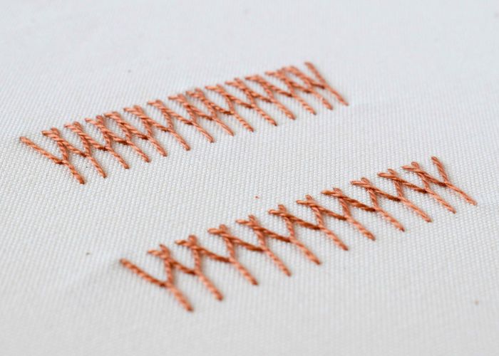 Plaited Fly Stitch embroidery with pearl cotton thread