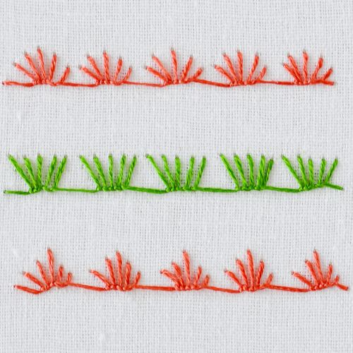 Rosette of Thorns embroidery with red and green floss