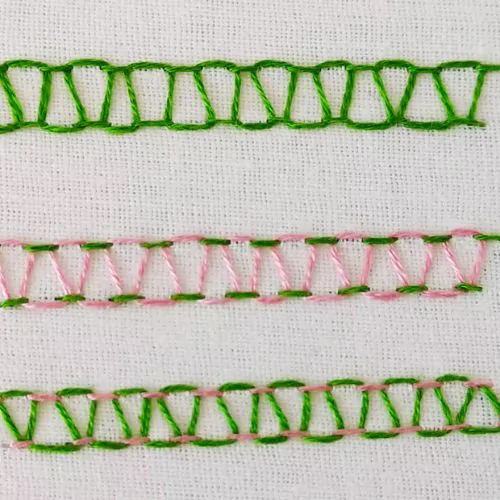 Stepped Running Stitch embroidery in two colors