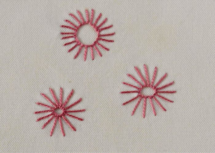 Sun Wheel Stitch embroidery with pearl cotton thread