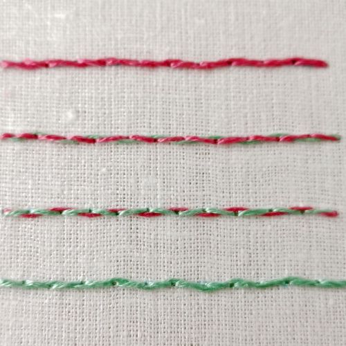 Threaded Backstitch with two colors of threads